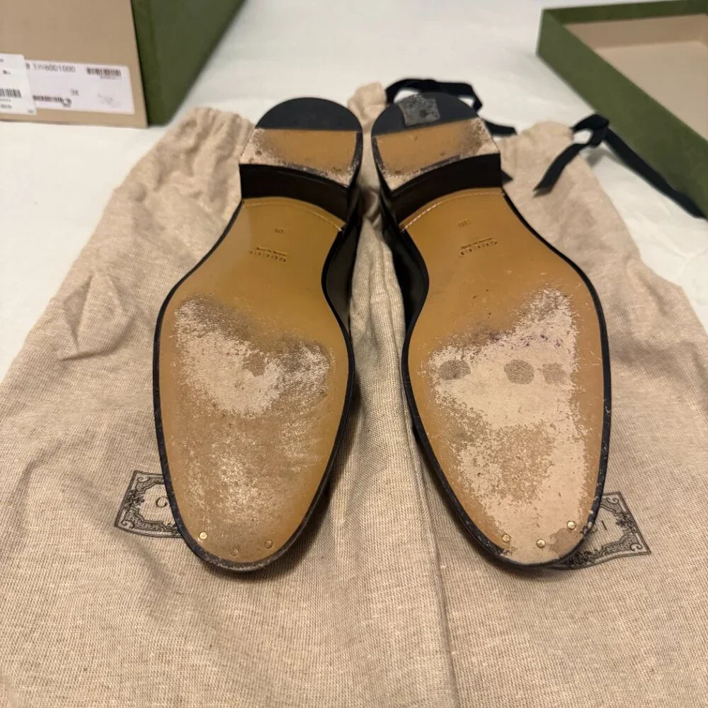 Gucci Jakarta Women Black Leather Loafer Shoes Gold GG Size 38- ORIGINAL PACKAGE - Picture 8 of 9